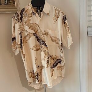 Nautica Mens Floral Tropical Hawaiian 100% Silk Button Front Shirt Size Large